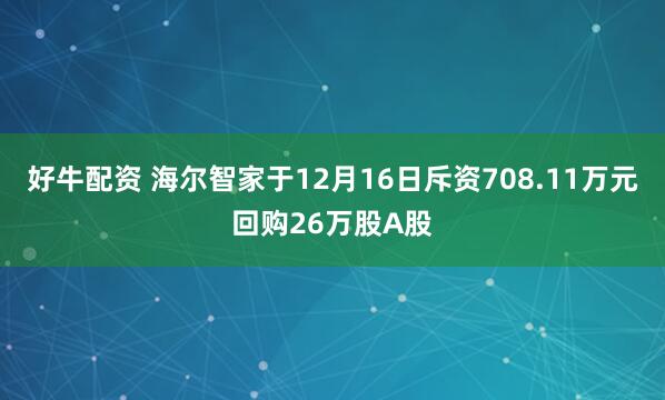 好牛配资 海尔智家于12月16日斥资708.11万元回购26万股A股